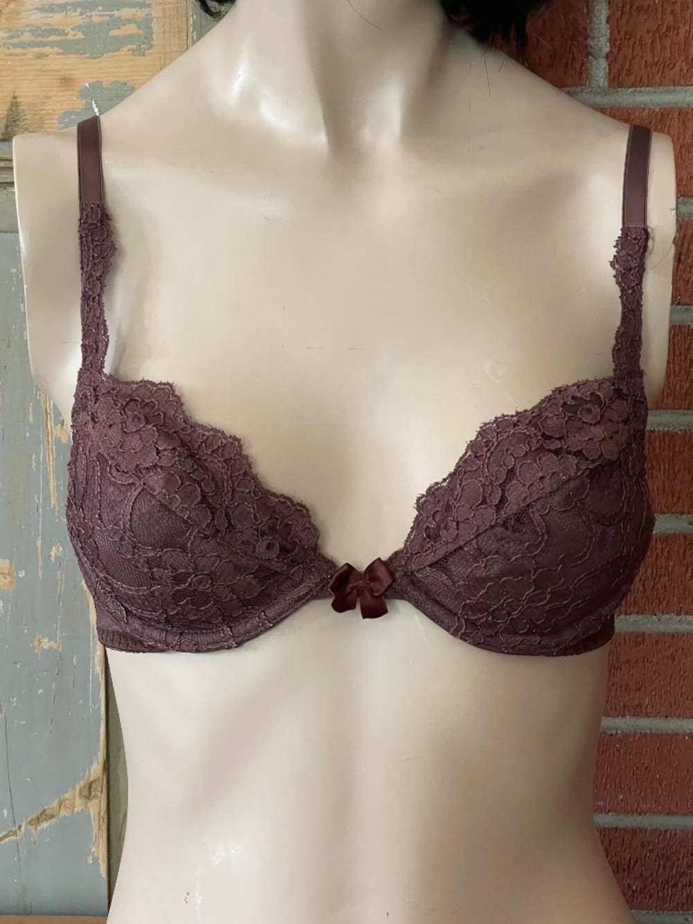 Victoria's Secret Y2K Gold Label Brown Lace Bra 34A Padded Underwire Floral Ling